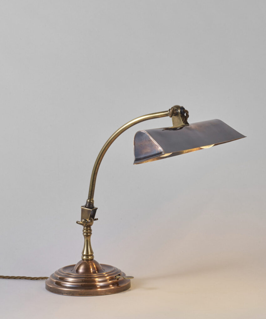 May Desk Lamp With Trough Shade, Antique Brass & Antique Copper